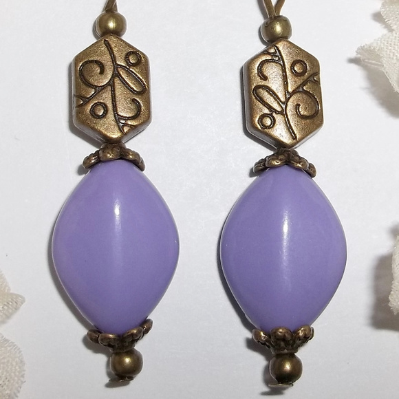 Bohemian Earrings Purple and Bronze Boho Handmade Beaded Jewelry Set Pair 5082 - Picture 7 of 10